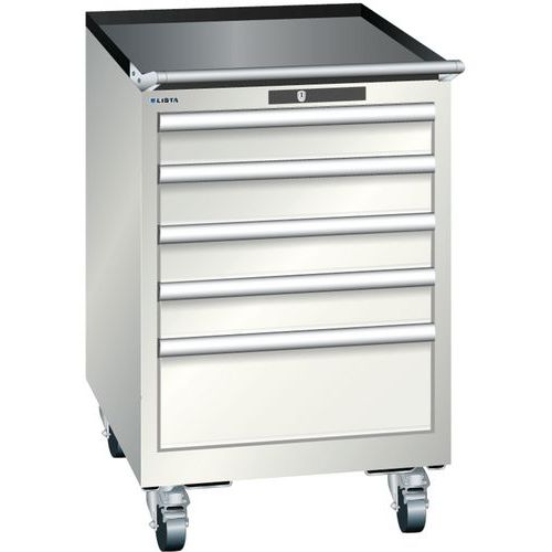 Mobilne szafki warsztatowe z szufladami Lista, 5 lub 6 szuflad - Mobilna szafka warsztatowa Lista, 5 szuflad: 4x100mm + 1x200mm, jasnoszary