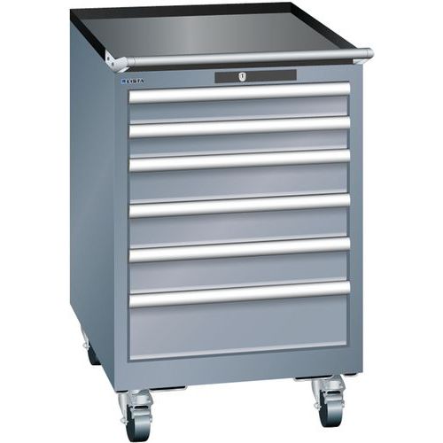 Mobilne szafki warsztatowe z szufladami Lista, 5 lub 6 szuflad - Mobilna szafka warsztatowa Lista, 6 szuflad: 2x75mm + 3x100mm + 1x150mm, ciemnoszary