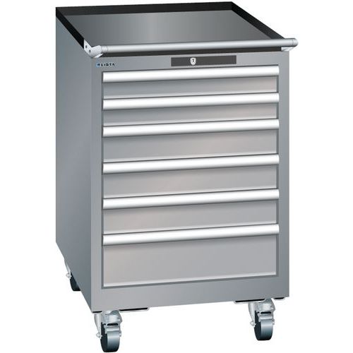 Mobilne szafki warsztatowe z szufladami Lista, 5 lub 6 szuflad - Mobilna szafka warsztatowa Lista, 6 szuflad: 2x75mm + 3x100mm + 1x150mm, szaro-srebrn