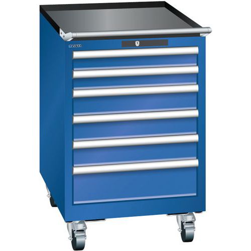 Mobilne szafki warsztatowe z szufladami Lista, 5 lub 6 szuflad - Mobilna szafka warsztatowa Lista, 6 szuflad: 2x75mm + 3x100mm + 1x150mm, kolor fluore