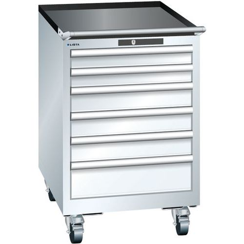 Mobilne szafki warsztatowe z szufladami Lista, 5 lub 6 szuflad - Mobilna szafka warsztatowa Lista, 6 szuflad: 2x75mm + 3x100mm + 1x150mm, biała