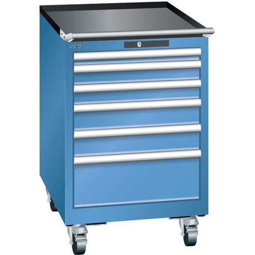 Mobilne szafki warsztatowe z szufladami Lista, 5 lub 6 szuflad - Mobilna szafka warsztatowa Lista, 6 szuflad: 2x75mm + 3x100mm + 1x150mm, niebieska