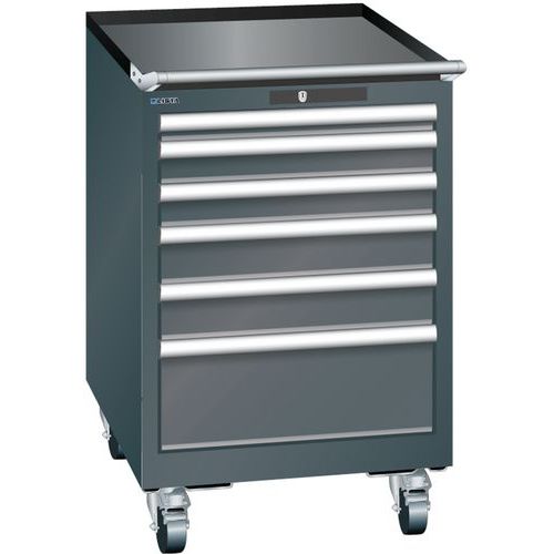 Mobilne szafki warsztatowe z szufladami Lista, 5 lub 6 szuflad - Mobilna szafka warsztatowa Lista, 6 szuflad: 2x75mm + 3x100mm + 1x150mm, czarna