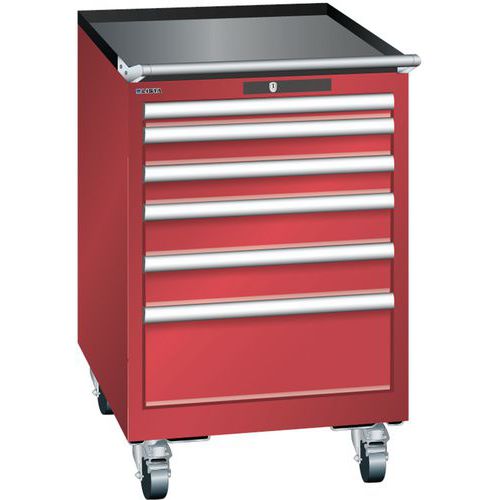 Mobilne szafki warsztatowe z szufladami Lista, 5 lub 6 szuflad - Mobilna szafka warsztatowa Lista, 6 szuflad: 2x75mm + 3x100mm + 1x150mm, czerwona