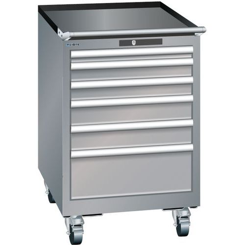 Mobilne szafki warsztatowe z szufladami Lista, 5 lub 6 szuflad - Mobilna szafka warsztatowa Lista, 6 szuflad: 2x75mm + 3x100mm + 1x150mm, szaro-srebrn