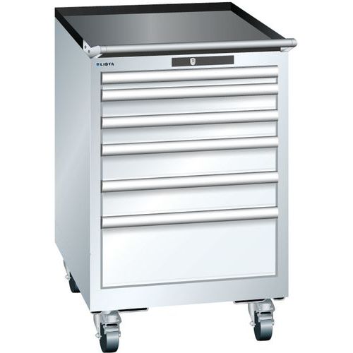 Mobilne szafki warsztatowe z szufladami Lista, 5 lub 6 szuflad - Mobilna szafka warsztatowa Lista, 6 szuflad: 2x75mm + 3x100mm + 1x150mm, biała