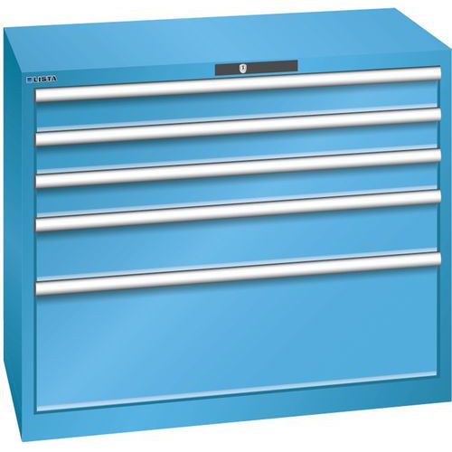 Szafki warsztatowe Lista z szufladami, nośność 75 kg, 5 szuflad - Szafka warsztatowa Lista z szufladami, nośność 75 kg, 5 szuflad, jasnoniebieska