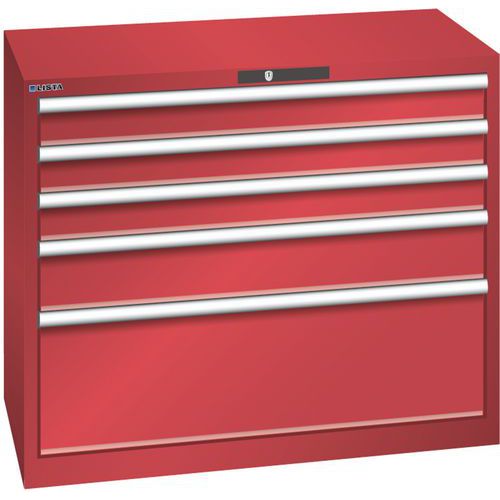 Szafki warsztatowe Lista z szufladami, nośność 75 kg, 5 szuflad - Szafka warsztatowa Lista z szufladami, nośność 75 kg, 5 szuflad, kolor czerwony