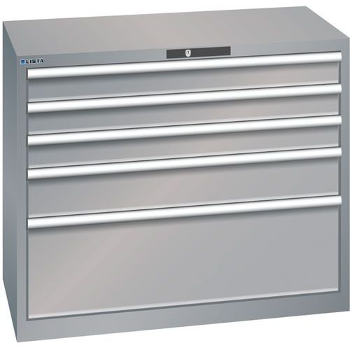 Szafki warsztatowe Lista z szufladami, nośność 75 kg, 5 szuflad - Szafka warsztatowa Lista z szufladami, nośność 75 kg, 5 szuflad, szaro-srebrny