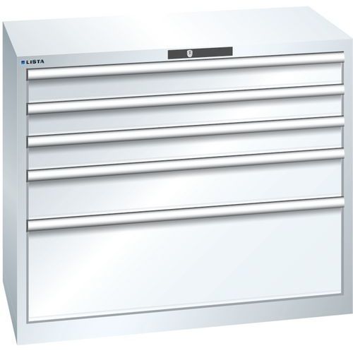 Szafki warsztatowe Lista z szufladami, nośność 75 kg, 5 szuflad - Szafka warsztatowa Lista z szufladami, nośność 75 kg, 5 szuflad, biała