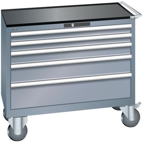 Szafki warsztatowe z szufladami Lista, 4, 5 i 6 szuflad, 1023x572x962 mm - Szafka warsztatowa Lista, 1023x572x962 mm, 5 szuflad, ciemnoszara