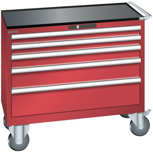 Szafki warsztatowe z szufladami Lista, 4, 5 i 6 szuflad, 1023x572x962 mm - Szafka warsztatowa Lista, 1023x572x962 mm, 5 szuflad, czerwona
