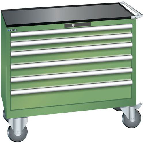 Szafki warsztatowe z szufladami Lista, 4, 5 i 6 szuflad, 1023x572x962 mm - Szafka warsztatowa Lista, 1023x572x962 mm, 6 szuflad, zielona