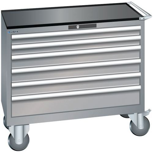 Szafki warsztatowe z szufladami Lista, 4, 5 i 6 szuflad, 1023x572x962 mm - Szafka warsztatowa Lista, 1023x572x962 mm, 6 szuflad, szaro-srebrna