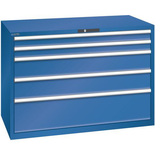 Szafki warsztatowe z szufladami Lista, 1431x725x1000 mm, 5, 7 lub 8 szuflad - Szafka warsztatowa Lista, 1431x725x1000 mm, 75 kg, 5 szuflad, ciemnonieb