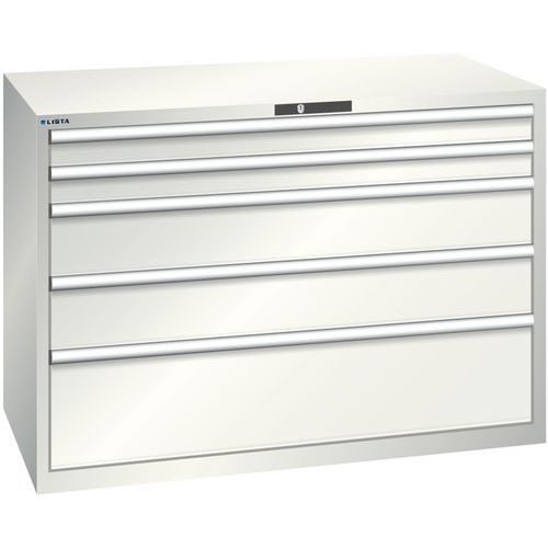 Szafki warsztatowe z szufladami Lista, 1431x725x1000 mm, 5, 7 lub 8 szuflad - Szafka warsztatowa Lista, 1431x725x1000 mm, 75 kg, 5 szuflad, jasnoszara