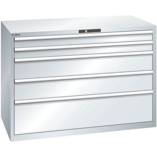 Szafki warsztatowe z szufladami Lista, 1431x725x1000 mm, 5, 7 lub 8 szuflad - Szafka warsztatowa Lista, 1431x725x1000 mm, 200 kg, 5 szuflad, szara