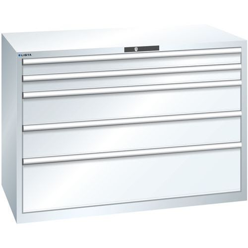 Szafki warsztatowe z szufladami Lista, 1431x725x1000 mm, 5, 7 lub 8 szuflad - Szafka warsztatowa Lista, 1431x725x1000 mm, 200 kg, 5 szuflad, biała