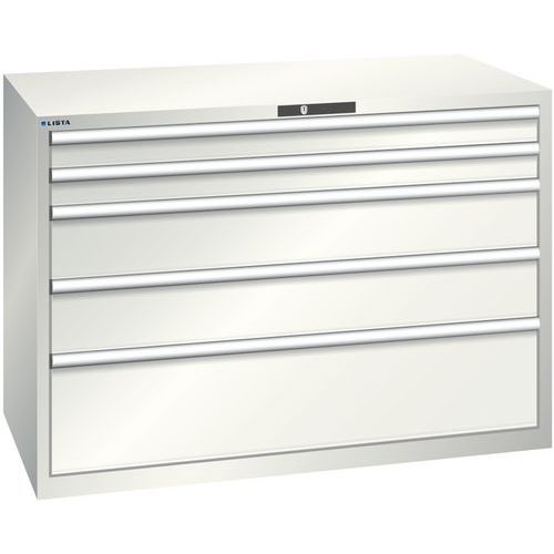 Szafki warsztatowe z szufladami Lista, 1431x725x1000 mm, 5, 7 lub 8 szuflad - Szafka warsztatowa Lista, 1431x725x1000 mm, 200 kg, 5 szuflad, jasnoszar
