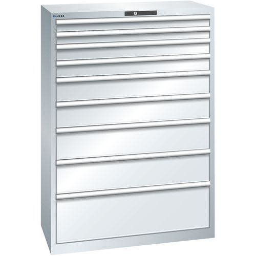 Szafki warsztatowe z szufladami Lista, nośność 75 kg, 9 szuflad - Szafka warsztatowa Lista z szufladami, nośność 75 kg, 9 szuflad, kolor szary