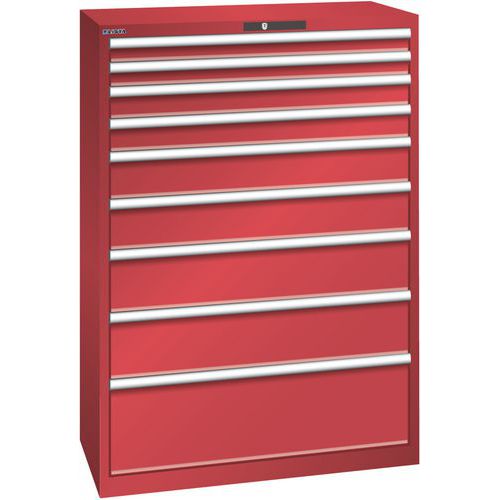 Szafki warsztatowe z szufladami Lista, nośność 75 kg, 9 szuflad - Szafka warsztatowa Lista z szufladami, nośność 75 kg, 9 szuflad, kolor czerwony