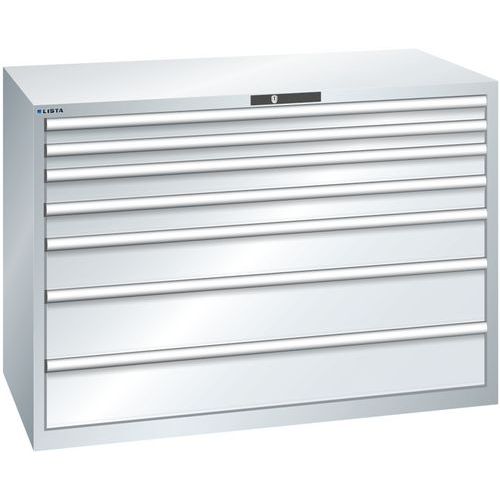 Szafki warsztatowe z szufladami Lista, 1431x725x1000 mm, 5, 7 lub 8 szuflad - Szafka warsztatowa Lista, 1431x725x1000 mm, 75 kg, 7 szuflad, szara