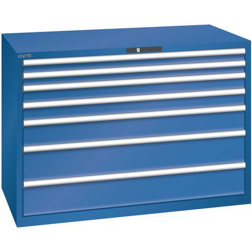 Szafki warsztatowe z szufladami Lista, 1431x725x1000 mm, 5, 7 lub 8 szuflad - Szafka warsztatowa Lista, 1431x725x1000 mm, 75 kg, 7 szuflad, ciemnonieb