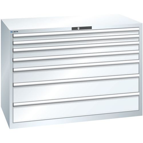Szafki warsztatowe z szufladami Lista, 1431x725x1000 mm, 5, 7 lub 8 szuflad - Szafka warsztatowa Lista, 1431x725x1000 mm, 75 kg, 7 szuflad, biała