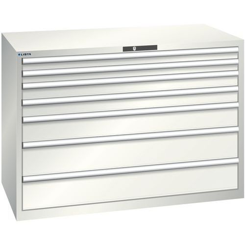 Szafki warsztatowe z szufladami Lista, 1431x725x1000 mm, 5, 7 lub 8 szuflad - Szafka warsztatowa Lista, 1431x725x1000 mm, 75 kg, 7 szuflad, jasnoszara