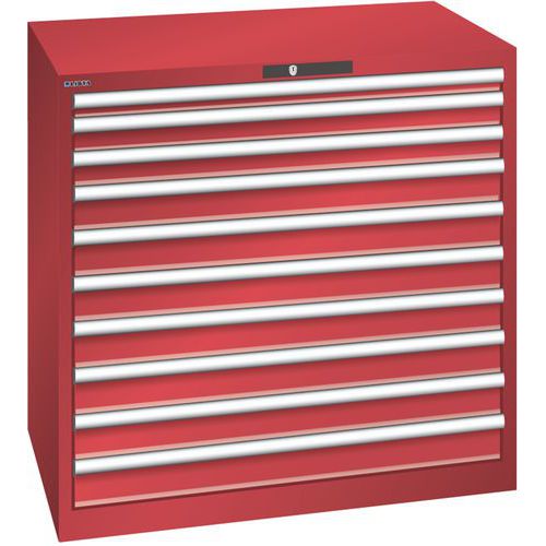 Szafki warsztatowe z szufladami Lista, 1023x725x1000 mm, 10 szuflad, 200 kg - Szafka warsztatowa Lista, 1023x725x1000 mm, 10 szuflad, 200 kg, czerwona