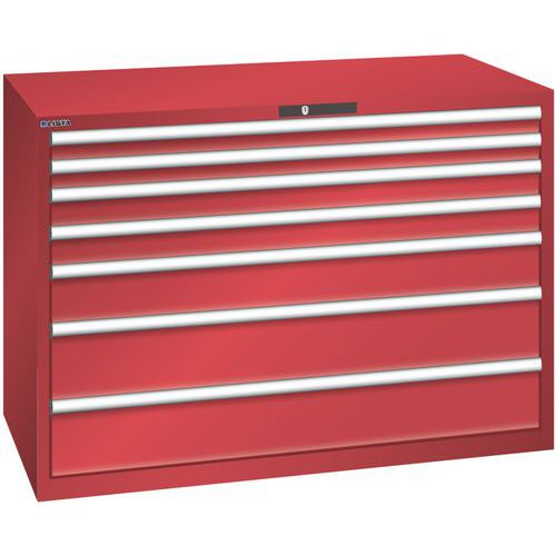 Szafki warsztatowe z szufladami Lista, 1431x725x1000 mm, 5, 7 lub 8 szuflad - Szafka warsztatowa Lista, 1431x725x1000 mm, 200 kg, 7 szuflad, czerwona