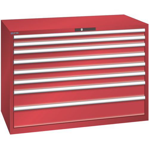 Szafki warsztatowe z szufladami Lista, 1431x725x1000 mm, 5, 7 lub 8 szuflad - Szafka warsztatowa Lista, 1431x725x1000 mm, 75 kg, 8 szuflad, czerwona