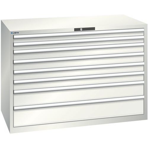 Szafki warsztatowe z szufladami Lista, 1431x725x1000 mm, 5, 7 lub 8 szuflad - Szafka warsztatowa Lista, 1431x725x1000 mm, 75 kg, 8 szuflad, jasnoszary