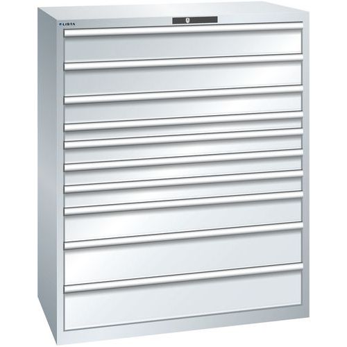 Szafki warsztatowe z szufladami Lista 10, 11 i 12 szuflad, 1193x725x1450 mm - Szafka warsztatowa Lista, 1193x725x1450 mm, 200 kg, 10 szuflad, szara