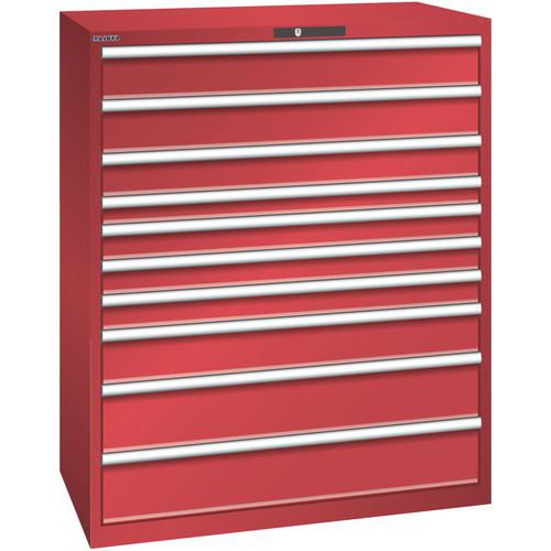 Szafki warsztatowe z szufladami Lista 10, 11 i 12 szuflad, 1193x725x1450 mm - Szafka warsztatowa Lista, 1193x725x1450 mm, 200 kg, 10 szuflad, czerwona