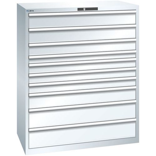 Szafki warsztatowe z szufladami Lista 10, 11 i 12 szuflad, 1193x725x1450 mm - Szafka warsztatowa Lista, 1193x725x1450 mm, 200 kg, 10 szuflad, biała