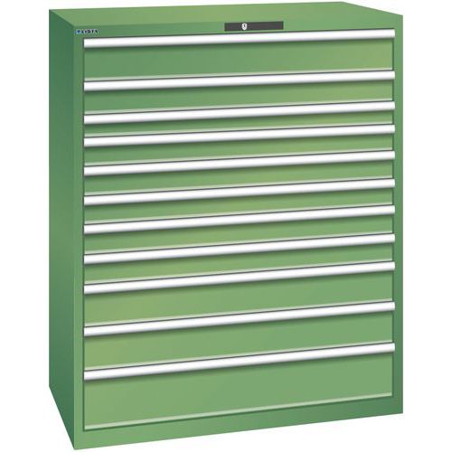 Szafki warsztatowe z szufladami Lista 10, 11 i 12 szuflad, 1193x725x1450 mm - Szafka warsztatowa Lista, 1193x725x1450 mm, 200 kg, 11 szuflad, zielona