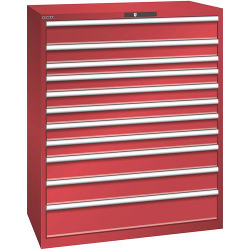 Szafki warsztatowe z szufladami Lista 10, 11 i 12 szuflad, 1193x725x1450 mm - Szafka warsztatowa Lista, 1193x725x1450 mm, 200 kg, 11 szuflad, czerwona