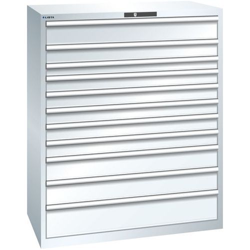 Szafki warsztatowe z szufladami Lista 10, 11 i 12 szuflad, 1193x725x1450 mm - Szafka warsztatowa Lista, 1193x725x1450 mm, 200 kg, 11 szuflad, biała