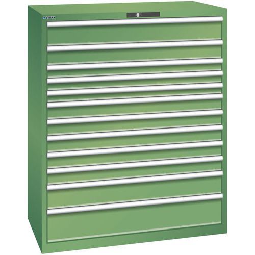 Szafki warsztatowe z szufladami Lista 10, 11 i 12 szuflad, 1193x725x1450 mm - Szafka warsztatowa Lista, 1193x725x1450 mm, 200 kg, 12 szuflad, zielona