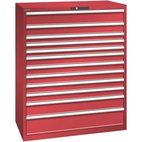 Szafki warsztatowe z szufladami Lista 10, 11 i 12 szuflad, 1193x725x1450 mm - Szafka warsztatowa Lista, 1193x725x1450 mm, 200 kg, 12 szuflad, czerwona