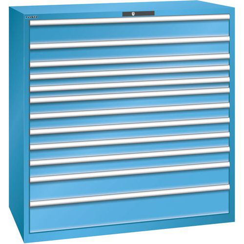 Szafki warsztatowe Lista z szufladami, nośność 200 kg, 12 szuflad. - Szafka warsztatowa Lista, nośność 200 kg, 12 szuflad, jasnoniebieska