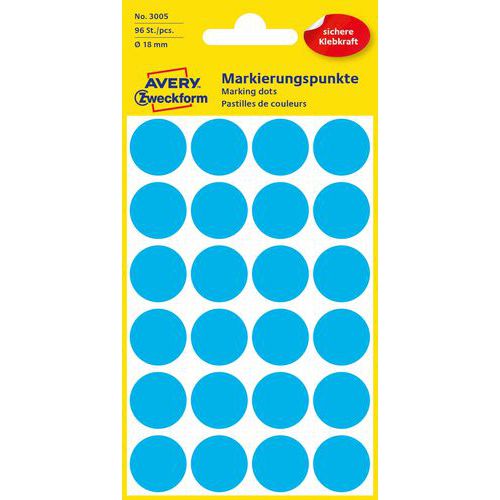 Okrągłe etykiety samoprzylepne Avery Zweckform, papierowe, średnica 18 mm - Okrągłe etykiety samoprzylepne Avery Zweckform, papierowe, średnica 18 mm,