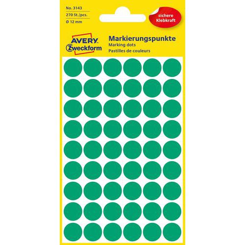 Okrągłe etykiety samoprzylepne Avery Zweckform, papierowe, średnica 12 mm - Okrągłe etykiety samoprzylepne Avery Zweckform, papierowe, średnica 12 mm,