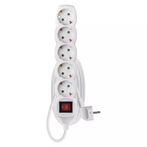Przedłużacz Emos z wyłącznikiem, SCHUKO, biały, PVC, 5 gniazd, 2 m