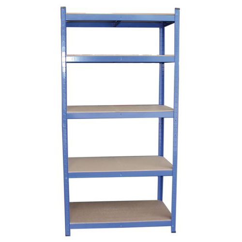 Metalowe regały bezśrubowe Basic - Regał metalowy Basic, 172 x 90 x 60 cm, 175 kg/półkę, 5 półek z płyty wiórowej, niebieski