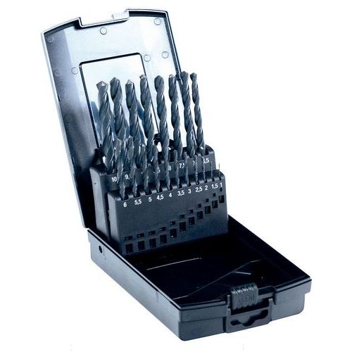 Zestaw wierteł walcowanych do metalu Manutan Expert, 19 szt., średnica 1–10 mm - Zestaw wierteł walcowanych do metalu Manutan Expert, 19 mm, średnica 