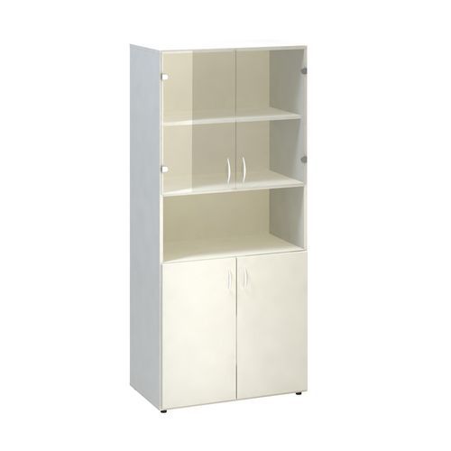 Szafy wysokie szerokie Alfa 500, 178 x 80 x 47 cm, z wnęką oraz drzwiczkami z płyty meblowej i szklanymi - Wysokie szerokie szafy Alfa 500, 178 x 80 x