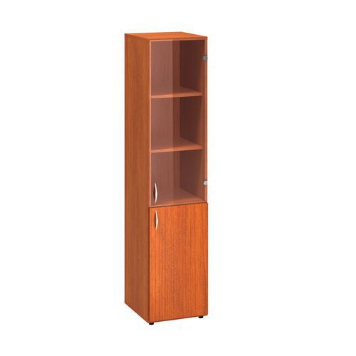 Szafki wysokie wąskie Alfa 500, 178 x 40 x 47 cm, z drzwiczkami szklanymi i z płyty wiórowej – wersja prawa - Szafka wysoka wąska Alfa 500, 178 x 40 x
