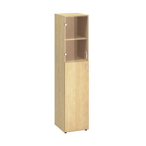 Szafki wysokie wąskie Alfa 500, 178 x 40 x 47 cm, z drzwiczkami szklanymi i z płyty wiórowej – wersja lewa - Szafka wysoka wąska Alfa 500, 178 x 40 x 
